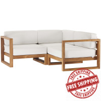 Modway EEI-4255-NAT-WHI-SET Natural White Upland Outdoor Patio Teak Wood 3-Piece Sectional Sofa Set