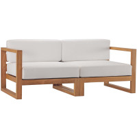 Modway EEI-4256-NAT-WHI-SET Natural White Upland Outdoor Patio Teak Wood 2-Piece Sectional Sofa Loveseat