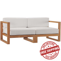 Modway EEI-4256-NAT-WHI-SET Natural White Upland Outdoor Patio Teak Wood 2-Piece Sectional Sofa Loveseat