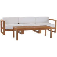 Modway EEI-4257-NAT-WHI-SET Natural White Upland Outdoor Patio Teak Wood 4-Piece Furniture Set