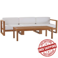 Modway EEI-4257-NAT-WHI-SET Natural White Upland Outdoor Patio Teak Wood 4-Piece Furniture Set