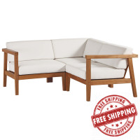 Modway EEI-4258-NAT-WHI-SET Natural White Bayport Outdoor Patio Teak Wood 3-Piece Sectional Sofa Set