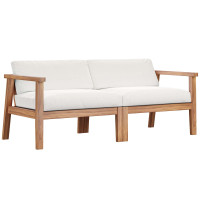 Modway EEI-4259-NAT-WHI-SET Natural White Bayport Outdoor Patio Teak Wood 2-Seater Loveseat