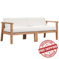 Modway EEI-4259-NAT-WHI-SET Natural White Bayport Outdoor Patio Teak Wood 2-Seater Loveseat