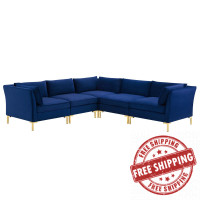 Modway EEI-4275-NAV Navy Ardent 5-Piece Performance Velvet Sectional Sofa