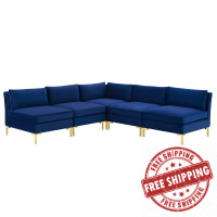 Modway EEI-4276-NAV Navy Ardent 5-Piece Performance Velvet Sectional Sofa