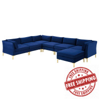 Modway EEI-4278-NAV Navy Ardent 7-Piece Performance Velvet Sectional Sofa