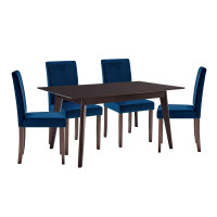 Modway EEI-4287-CAP-NAV Cappuccino Navy Prosper 5 Piece Upholstered Velvet Dining Set