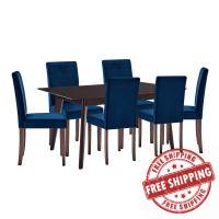 Modway EEI-4288-CAP-NAV Cappuccino Navy Prosper 7 Piece Upholstered Velvet Dining Set