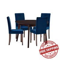 Modway EEI-4291-CAP-NAV Cappuccino Navy Prosper 5 Piece Upholstered Velvet Dining Set