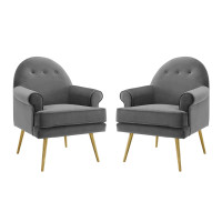 Modway EEI-4295-GRY Gray Revive Armchair Performance Velvet Set of 2
