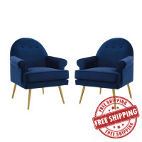 Modway EEI-4295-NAV Navy Revive Armchair Performance Velvet Set of 2