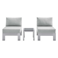 Modway EEI-4312-SLV-GRY-SET Silver Gray Shore Sunbrella® Fabric Outdoor Patio Aluminum 3 Piece Set