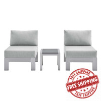 Modway EEI-4312-SLV-GRY-SET Silver Gray Shore Sunbrella® Fabric Outdoor Patio Aluminum 3 Piece Set