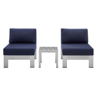 Modway EEI-4312-SLV-NAV-SET Silver Navy Shore Sunbrella® Fabric Outdoor Patio Aluminum 3 Piece Set