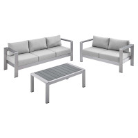 Modway EEI-4313-SLV-GRY-SET Silver Gray Shore Sunbrella® Fabric Outdoor Patio Aluminum 3 Piece Set