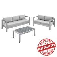 Modway EEI-4313-SLV-GRY-SET Silver Gray Shore Sunbrella® Fabric Outdoor Patio Aluminum 3 Piece Set