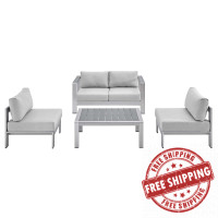 Modway EEI-4315-SLV-GRY-SET Silver Gray Shore Sunbrella® Fabric Outdoor Patio Aluminum 4 Piece Set