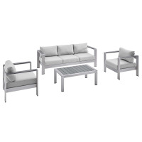 Modway EEI-4316-SLV-GRY-SET Silver Gray Shore Sunbrella® Fabric Outdoor Patio Aluminum 4 Piece Set
