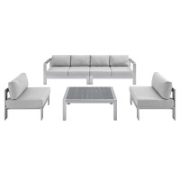 Modway EEI-4318-SLV-GRY-SET Silver Gray Shore Sunbrella® Fabric Outdoor Patio Aluminum 5 Piece Sectional Sofa Set