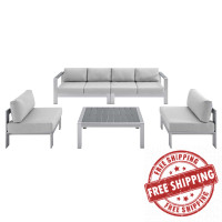 Modway EEI-4318-SLV-GRY-SET Silver Gray Shore Sunbrella® Fabric Outdoor Patio Aluminum 5 Piece Sectional Sofa Set