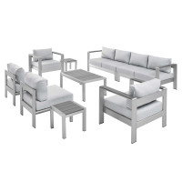 Modway EEI-4320-SLV-GRY-SET Silver Gray Shore Sunbrella® Fabric Outdoor Patio Aluminum 9 Piece Sectional Sofa Set