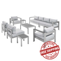 Modway EEI-4320-SLV-GRY-SET Silver Gray Shore Sunbrella® Fabric Outdoor Patio Aluminum 9 Piece Sectional Sofa Set