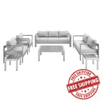 Modway EEI-4322-SLV-GRY-SET Silver Gray Shore Sunbrella® Fabric Outdoor Patio Aluminum 7 Piece Set