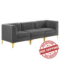 Modway EEI-4347-GRY Gray Triumph Channel Tufted Performance Velvet 	3-Seater Sofa