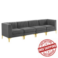 Modway EEI-4348-GRY Gray Triumph Channel Tufted Performance Velvet 4-Seater Sofa