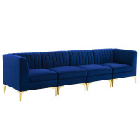 Modway EEI-4348-NAV Navy Triumph Channel Tufted Performance Velvet 4-Seater Sofa