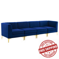 Modway EEI-4348-NAV Navy Triumph Channel Tufted Performance Velvet 4-Seater Sofa