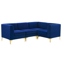 Modway EEI-4349-NAV Navy Triumph Channel Tufted Performance Velvet 4-Piece Sectional Sofa