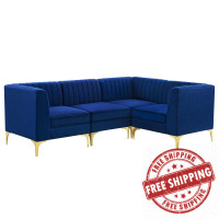 Modway EEI-4349-NAV Navy Triumph Channel Tufted Performance Velvet 4-Piece Sectional Sofa