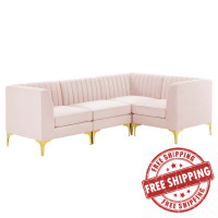 Modway EEI-4349-PNK Pink Triumph Channel Tufted Performance Velvet 4-Piece Sectional Sofa