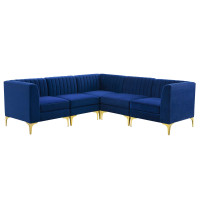 Modway EEI-4350-NAV Navy Triumph Channel Tufted Performance Velvet 5-Piece Sectional Sofa