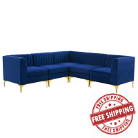 Modway EEI-4350-NAV Navy Triumph Channel Tufted Performance Velvet 5-Piece Sectional Sofa