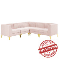 Modway EEI-4350-PNK Pink Triumph Channel Tufted Performance Velvet 5-Piece Sectional Sofa