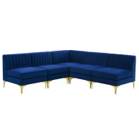 Modway EEI-4351-NAV Navy Triumph Channel Tufted Performance Velvet 5-Piece Sectional Sofa