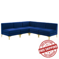 Modway EEI-4351-NAV Navy Triumph Channel Tufted Performance Velvet 5-Piece Sectional Sofa