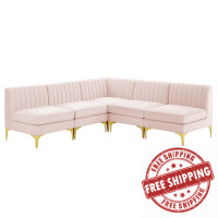 Modway EEI-4351-PNK Pink Triumph Channel Tufted Performance Velvet 5-Piece Sectional Sofa