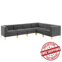 Modway EEI-4352-GRY Gray Triumph Channel Tufted Performance Velvet 6-Piece Sectional Sofa
