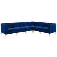 Modway EEI-4352-NAV Navy Triumph Channel Tufted Performance Velvet 6-Piece Sectional Sofa