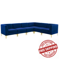 Modway EEI-4352-NAV Navy Triumph Channel Tufted Performance Velvet 6-Piece Sectional Sofa