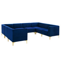 Modway EEI-4353-NAV Navy Triumph Channel Tufted Performance Velvet 8-Piece Sectional Sofa