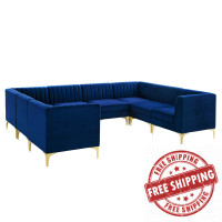 Modway EEI-4353-NAV Navy Triumph Channel Tufted Performance Velvet 8-Piece Sectional Sofa