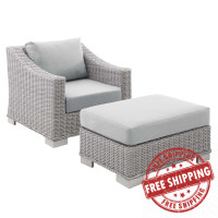 Modway EEI-4354-LGR-GRY Light Gray Gray Conway Sunbrella® Outdoor Patio Wicker Rattan 2-Piece Armchair and Ottoman Set