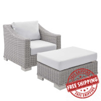 Modway EEI-4354-LGR-WHI Light Gray White Conway Sunbrella® Outdoor Patio Wicker Rattan 2-Piece Armchair and Ottoman Set