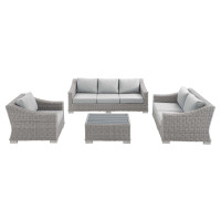 Modway EEI-4355-LGR-GRY Light Gray Gray Conway Sunbrella® Outdoor Patio Wicker Rattan 4-Piece Furniture Set
