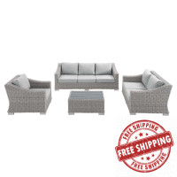 Modway EEI-4355-LGR-GRY Light Gray Gray Conway Sunbrella® Outdoor Patio Wicker Rattan 4-Piece Furniture Set